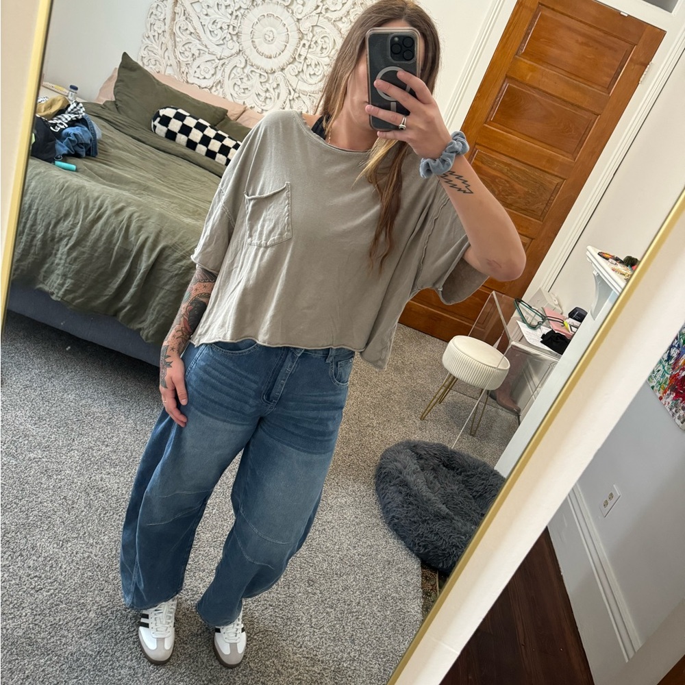 Free people green boxy crop tee